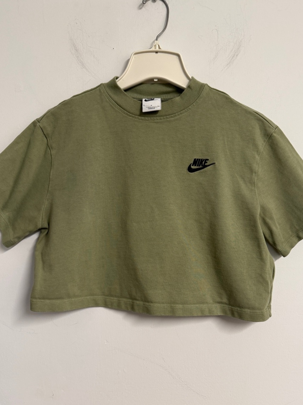 Nike Olive Green Cropped Crewneck Tee with Black Logo